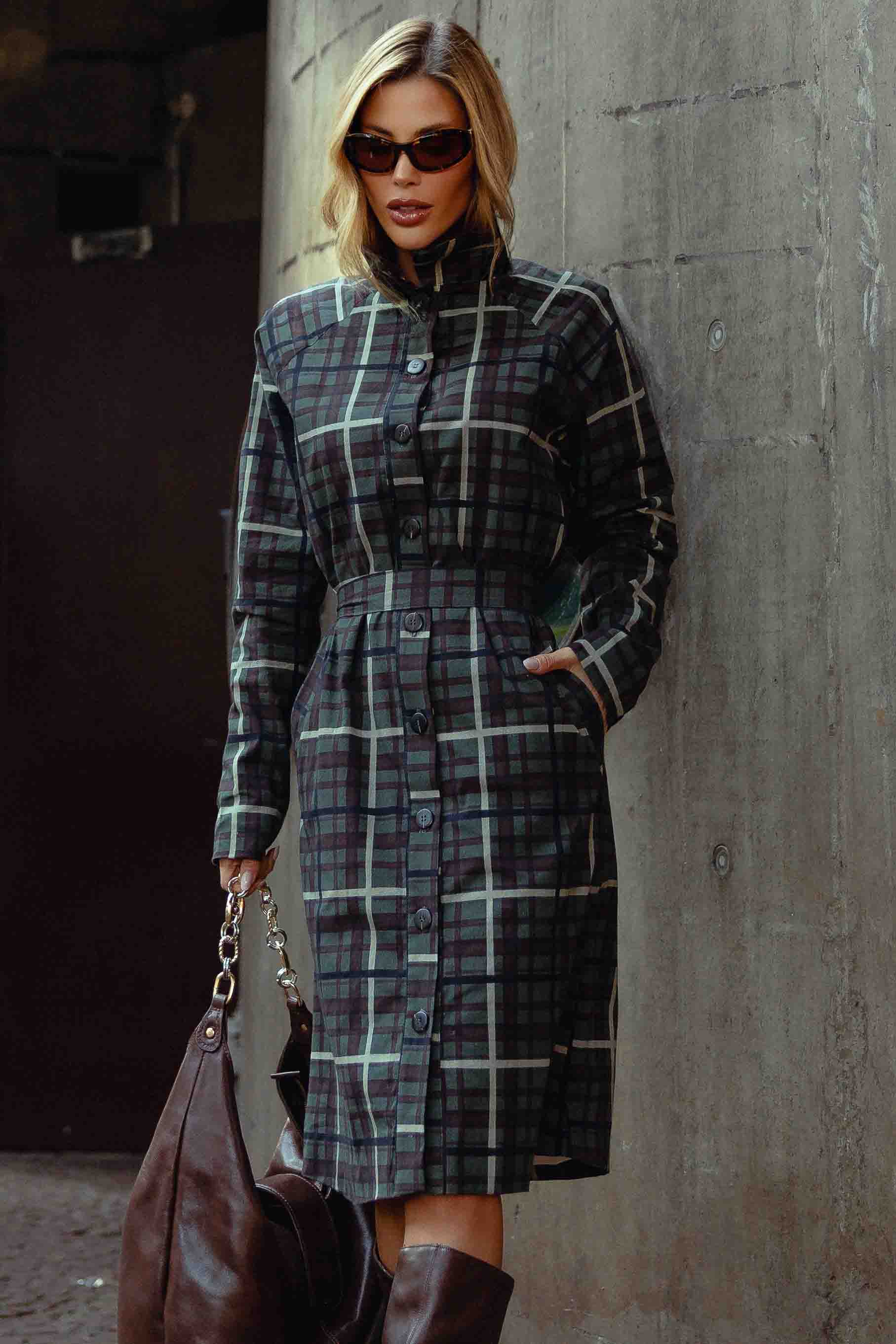 Trench Coat Xadrez Alongado