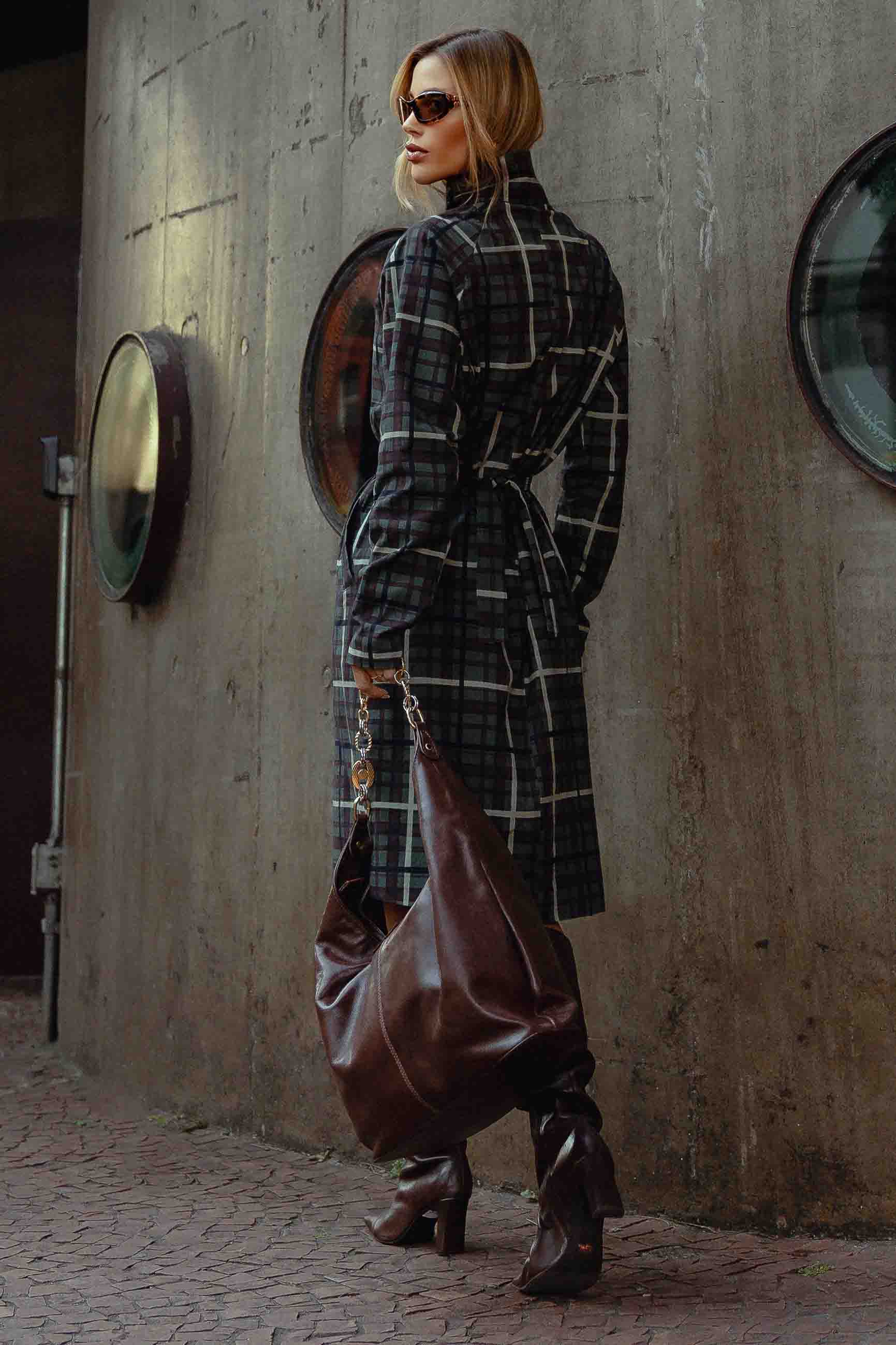 Trench Coat Xadrez Alongado